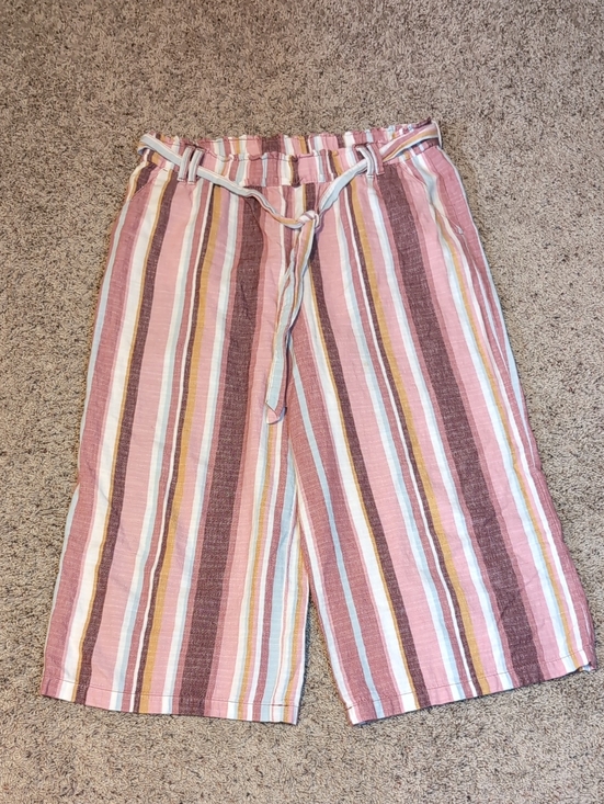 a.n.a Pants - A.N.A. Striped Pink Wide-Leg Women’s Paper Bag Linen Capris XL